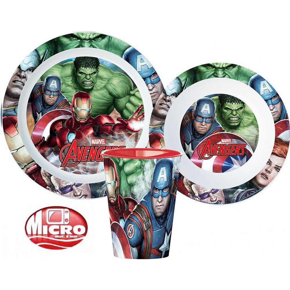 Javoli Dětská jídelní sada Avengers s hrnkem mikroplast 3-dílná